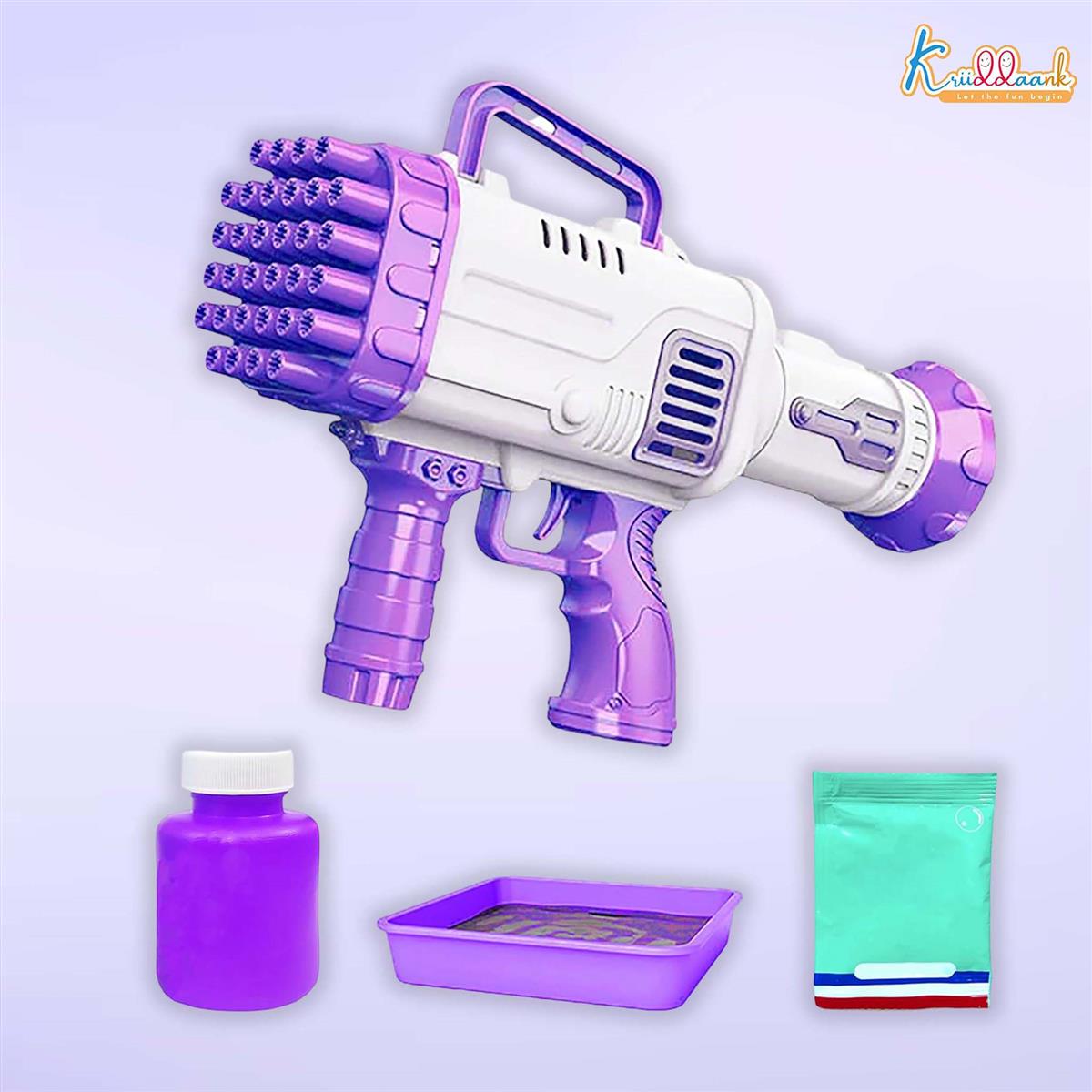 Kriiddaank Automatic 36-Hole Bubble Gun Blaster for Kids | Musical Battery Operated Bubble Blower Machine with Solution & Tray