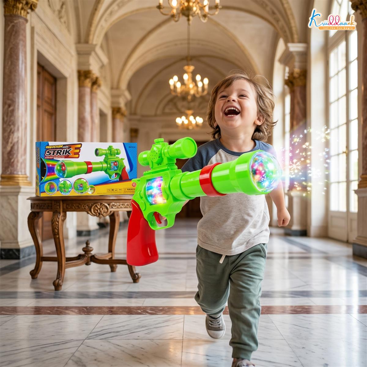 Kriiddaank Strike Gun Toy - Kids Safe Soft Bullet Blaster with Foam Bullets, Sound & Projection Lights