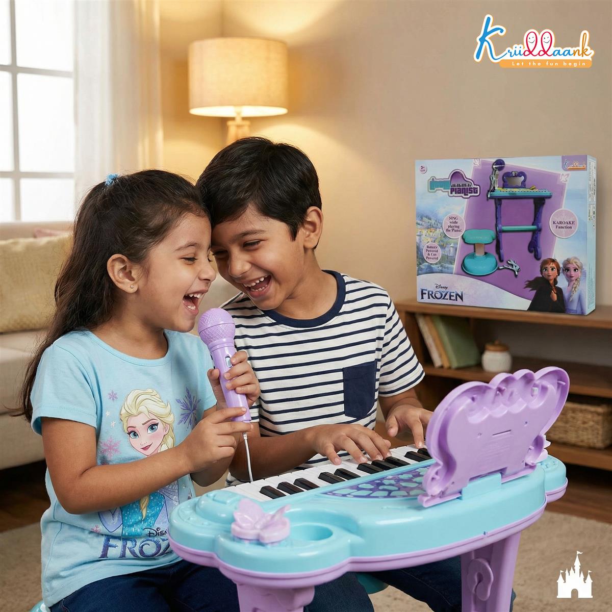 Kriiddaank Frozen-Themed Little Pianist Keyboard with Microphone & Stool