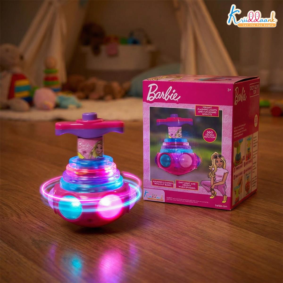 Kriiddaank Dizzy Glow Top Barbie - Musical Spinning Top Toy with 360 Degree Rotation