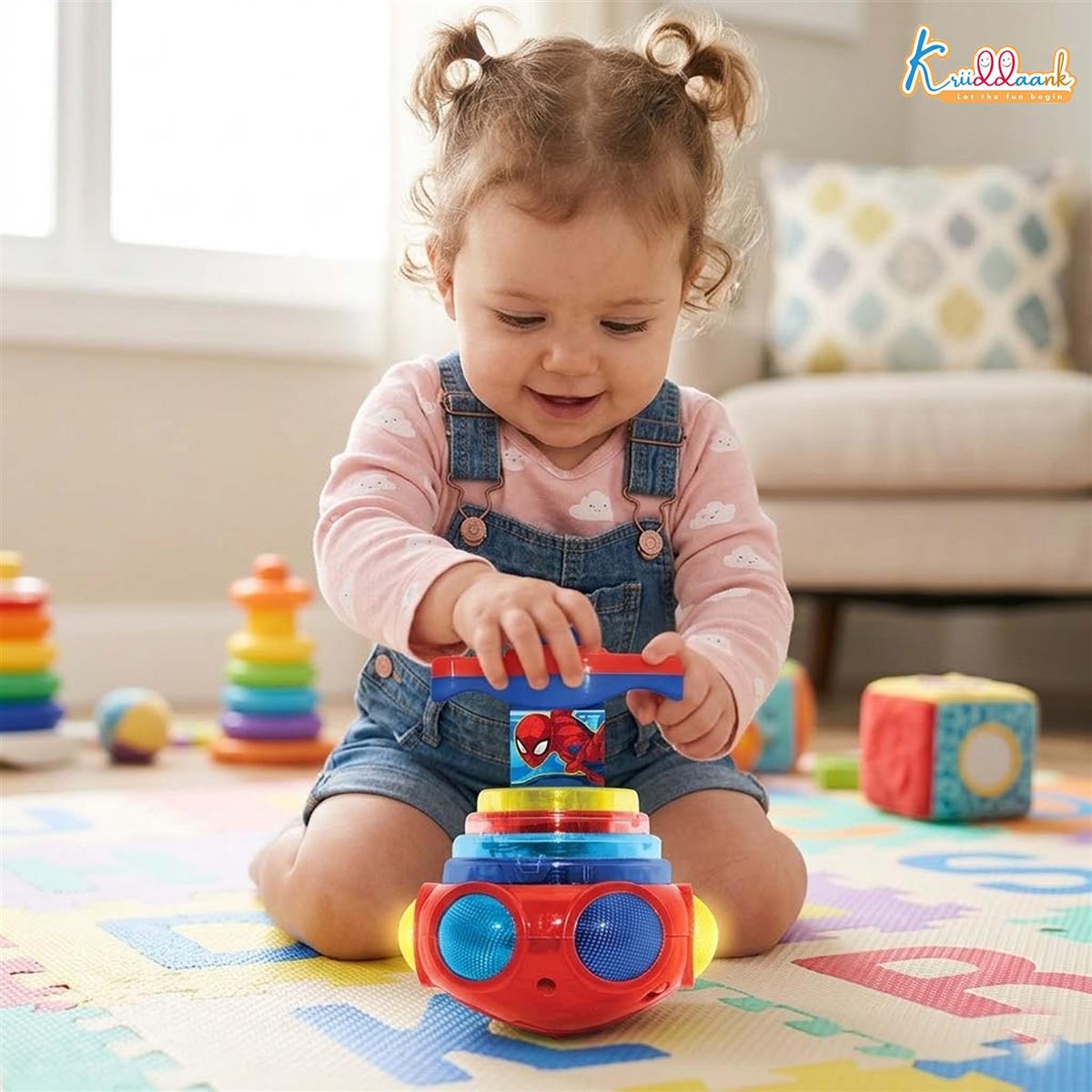 Kriiddaank Dizzy Glow Top - Spiderman Musical Spinning Toy with Vibrant Flashing Lights
