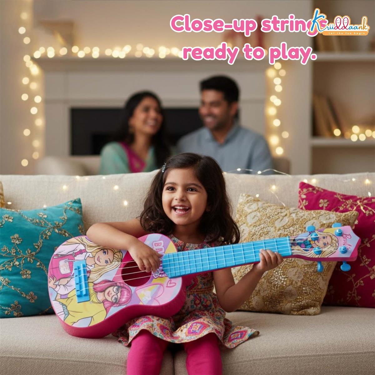 Kriiddaank Mattel Barbie Theme Big Guitar Toy for Kids - Pink