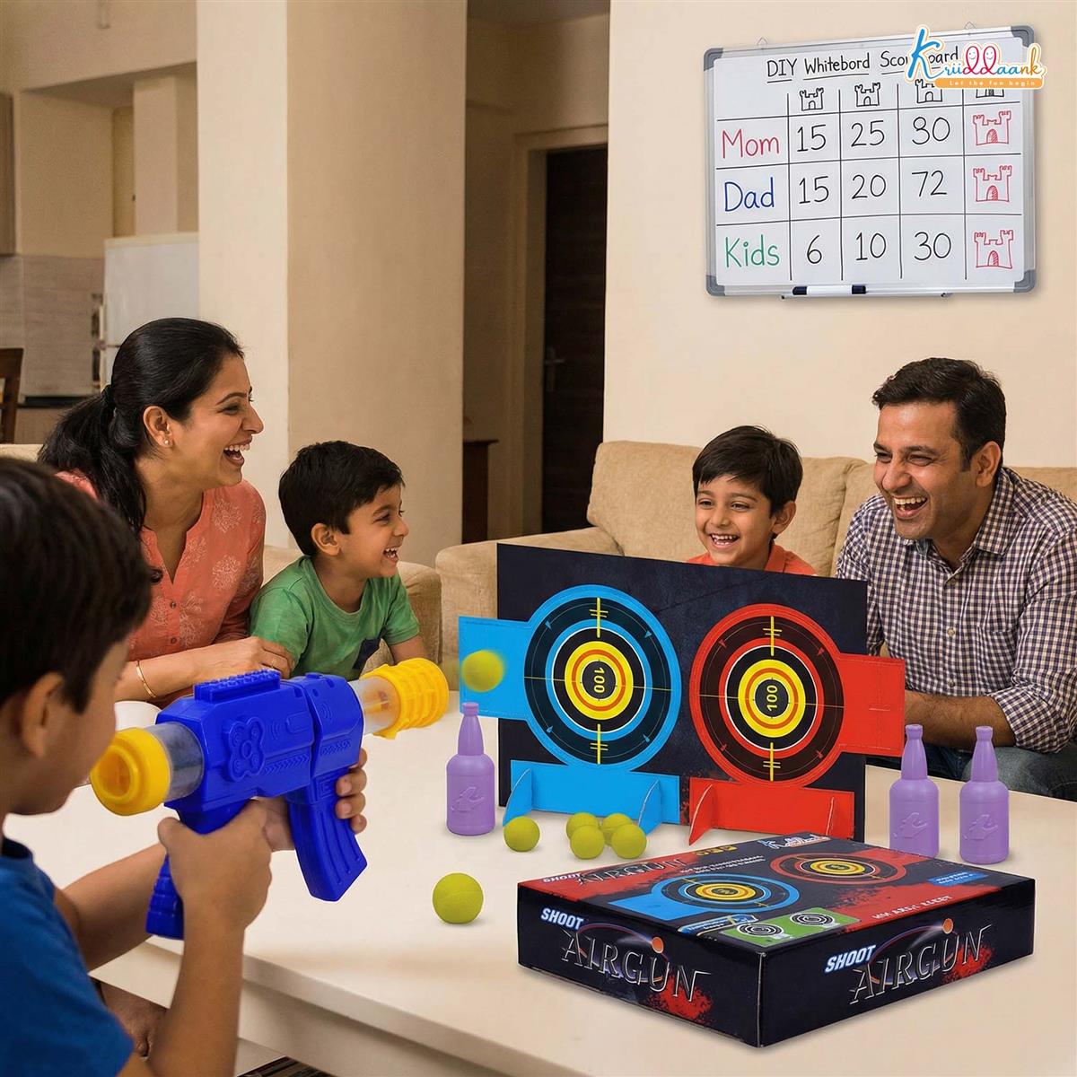 Kriiddank Foam Dart Gun Soft Ball Air-Powered Blaster Toy for Kids - Shooting Game with Target Boards & 16 Pieces