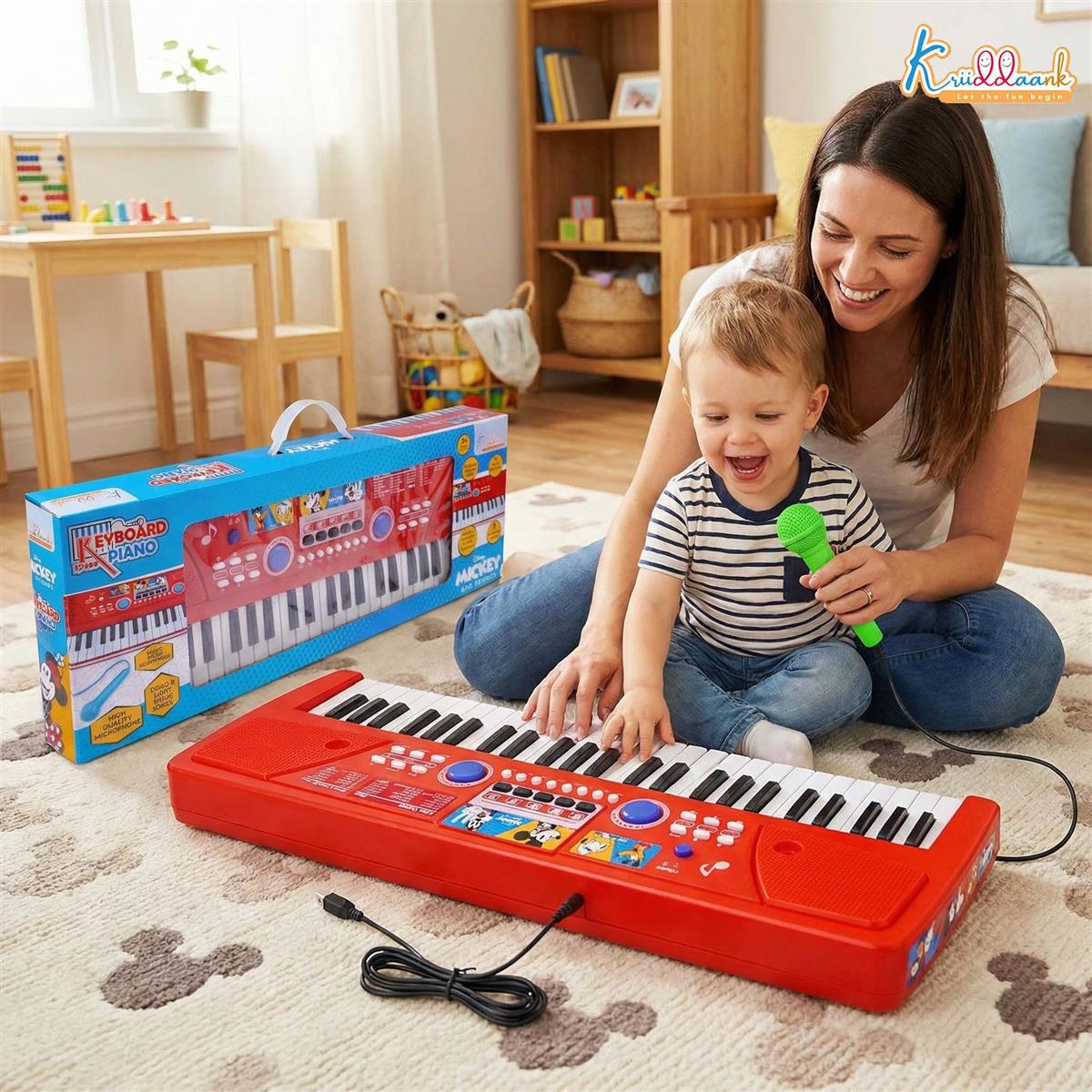 Kriiddaank Mickey Theme Kids Keyboard Piano with Microphone - 37 Keys