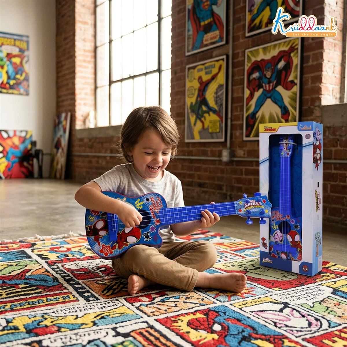 Kriiddaank Spiderman 4-String Small Toy Guitar for Kids
