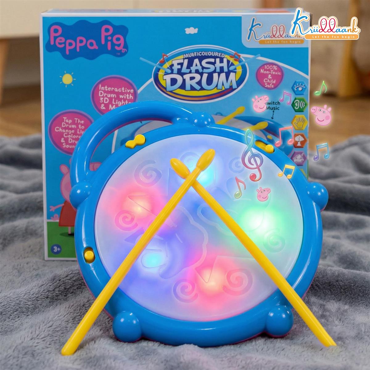 Kriiddaank Hasbro Peppa Pig Theme Flash Drum Musical Toy with 3D LED Lights