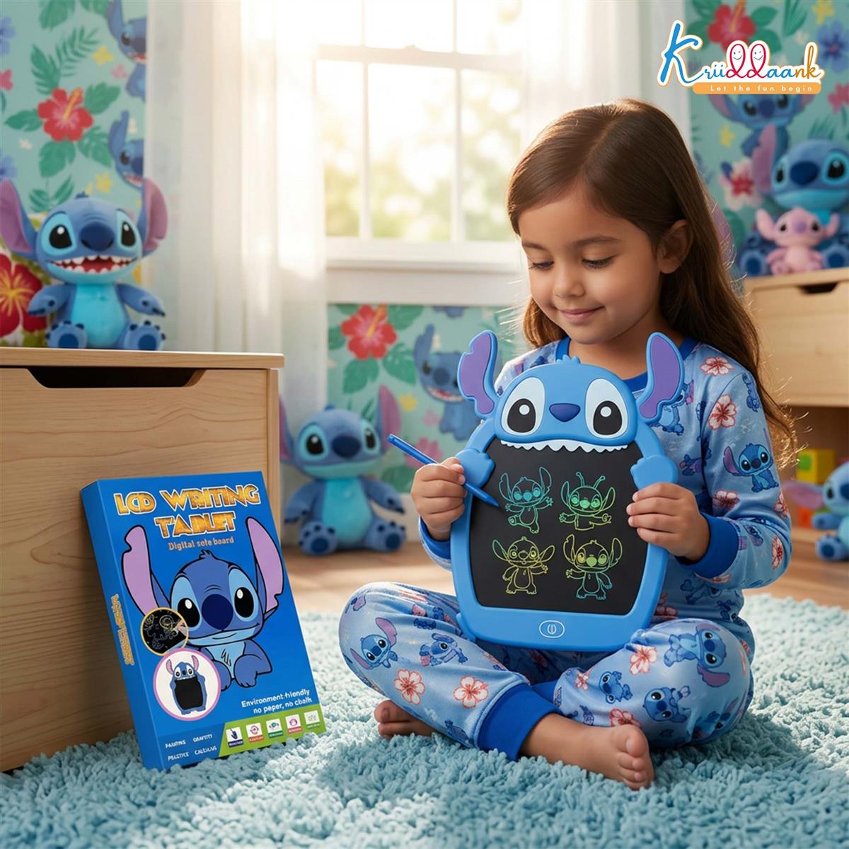 Kriiddaank Stitch LCD Writing Magic Tablet for Kids - 8.5 Inch Colorful Drawing Pad, Blue