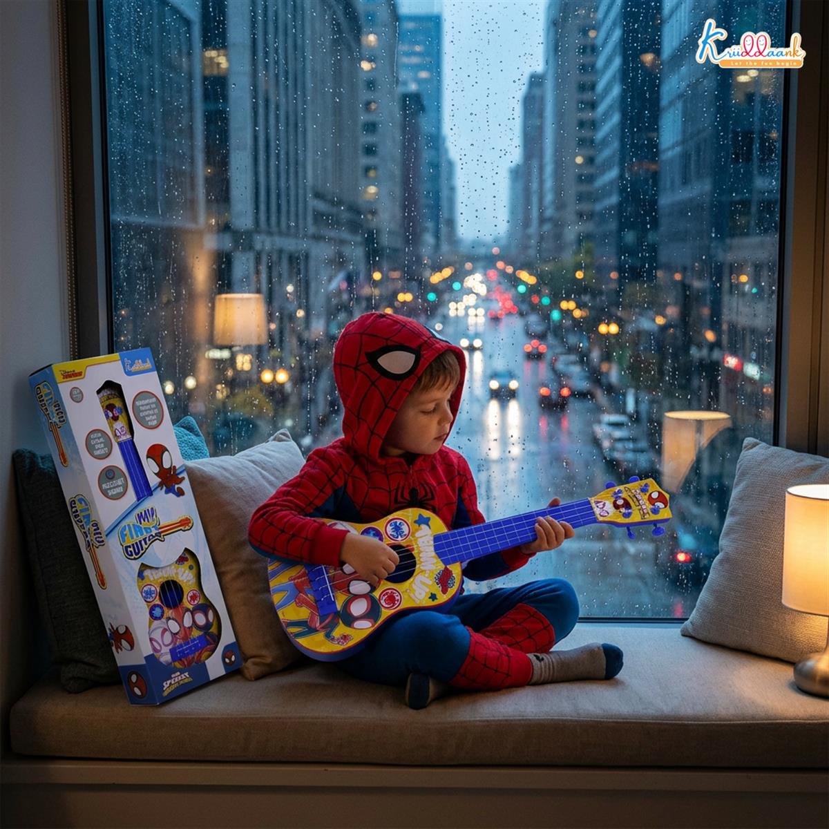 Kriiddaank Spiderman Big Toy Guitar for Kids - 4 Adjustable Strings