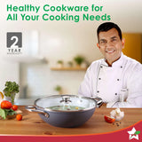 Wonderchef Eco-Glide Ceramic Kadhai with Glass Lid