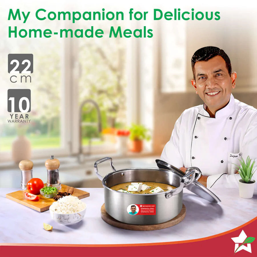 Wonderchef  Stella Triply Stainless Steel Casserole with Lid  3.5L, 22cm