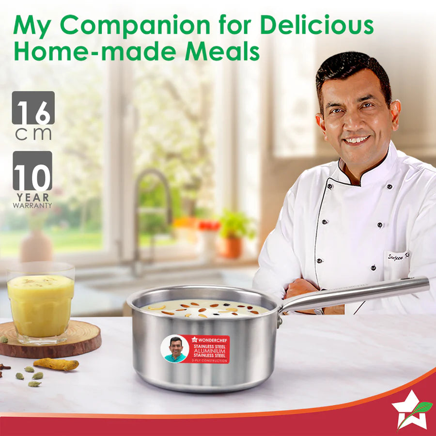 Wonderchef Stella Triply Stainless Steel Milk Pan | 16 cm, 1.7 L
