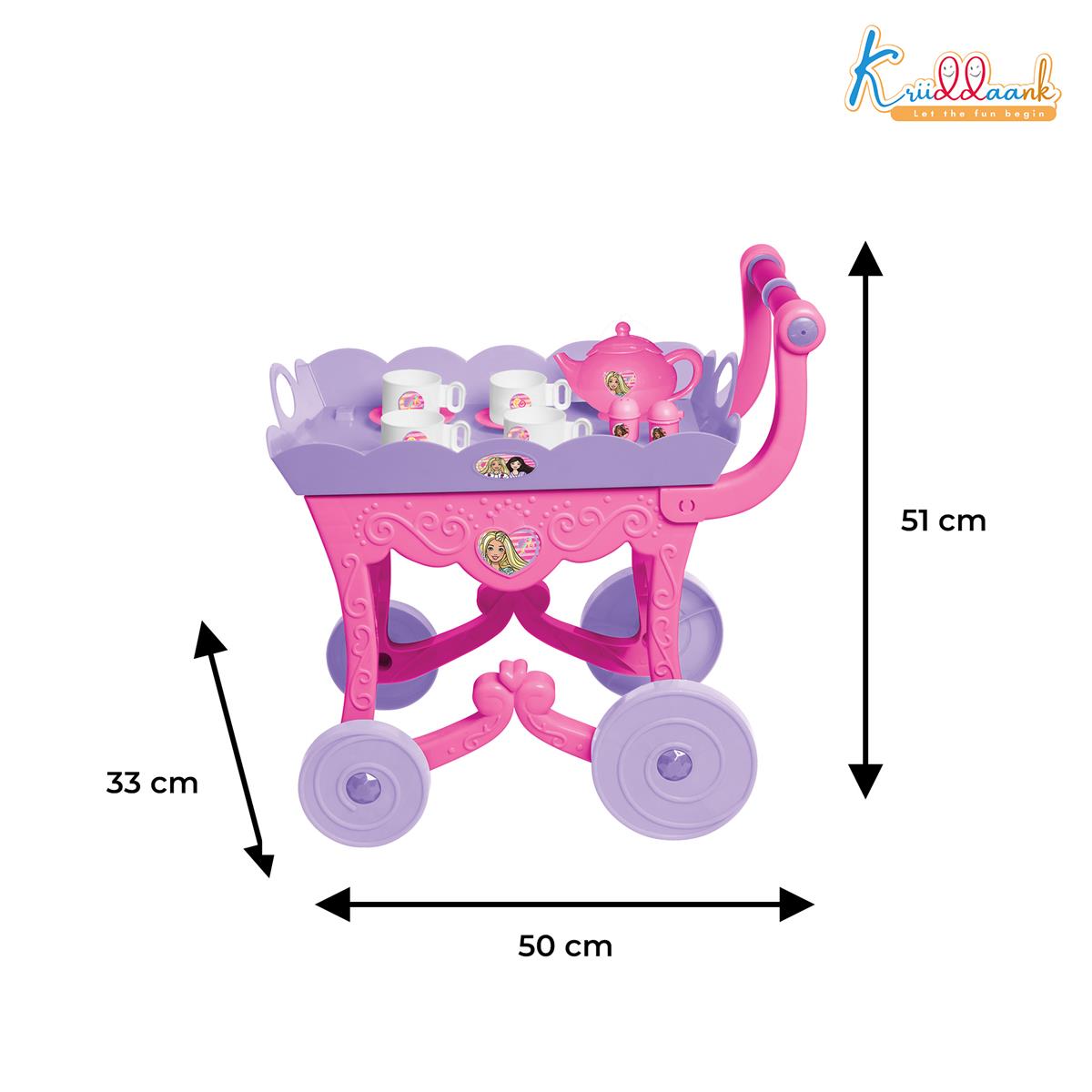 Kriiddaank Barbie 32 Pieces Tea Set Trolley for Kids 3Y+ with Music and Sounds