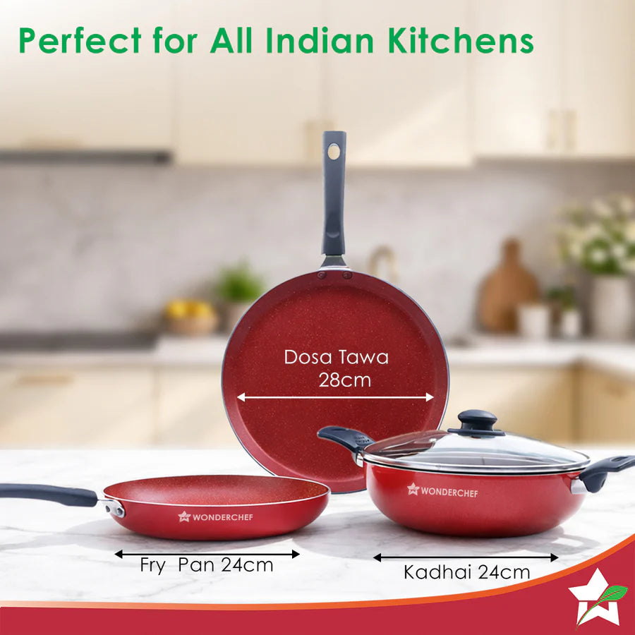 Wonderchef Valencia Non-stick Cookware Set - Red