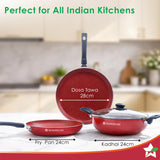 Wonderchef Valencia Non-stick Cookware Set - Red