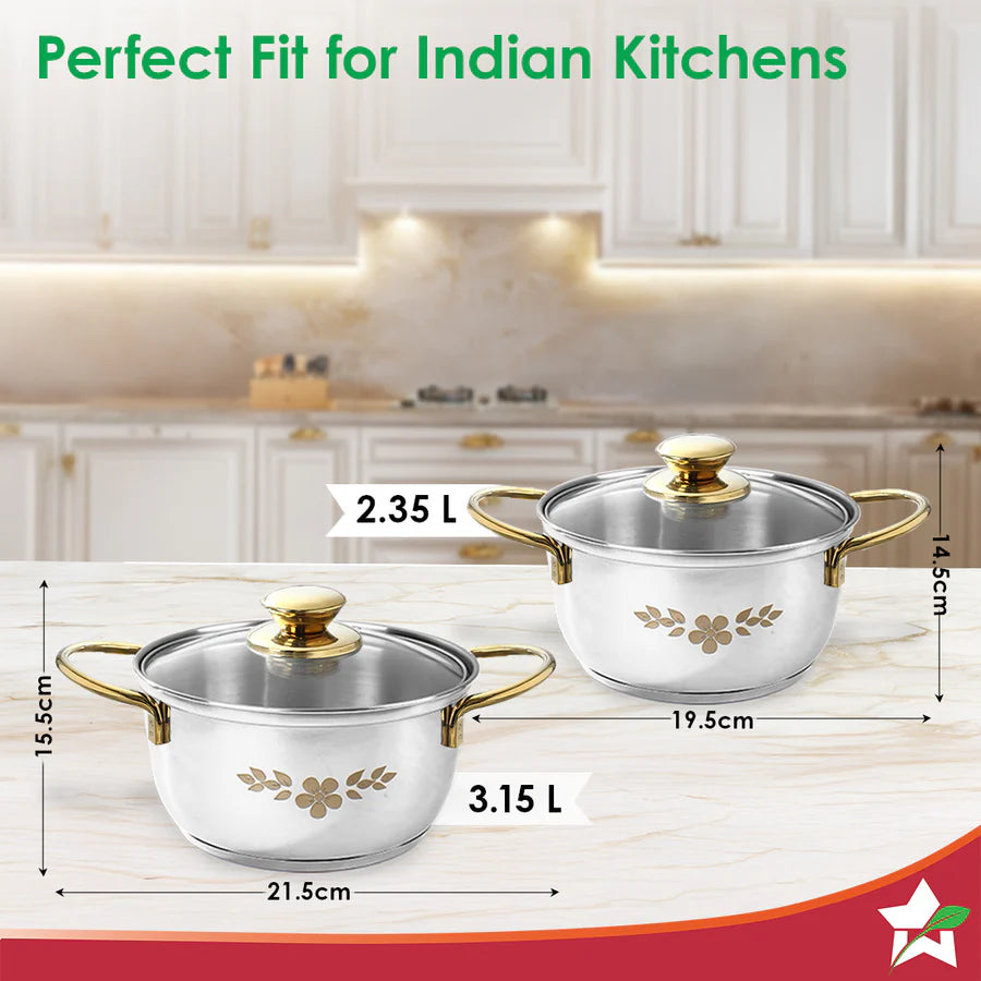 Wonderchef Gold Stanton 2 Pc Casserole Set with Glass Lids, 20 cm/22 cm