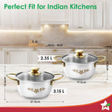 Wonderchef Gold Stanton 2 Pc Casserole Set with Glass Lids, 20 cm/22 cm
