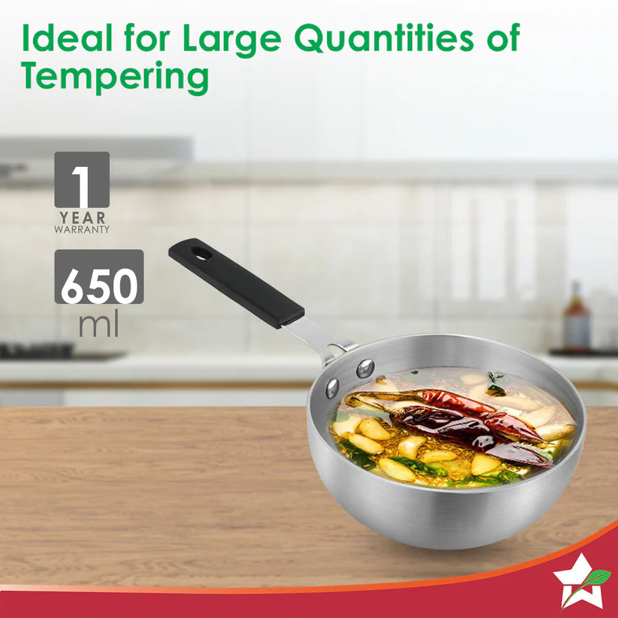 Wonderchef Venice Tri-ply Stainless-steel Mini Wok Tadka Pan | 650 ml, 14 cm