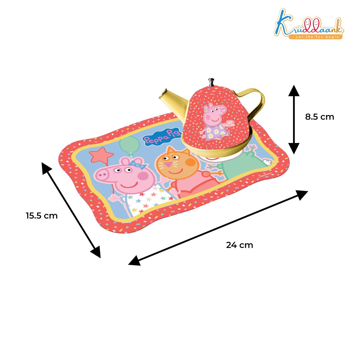Kriiddaank Peppa Pig 14-Piece Portable Tin Tea Set for Kids