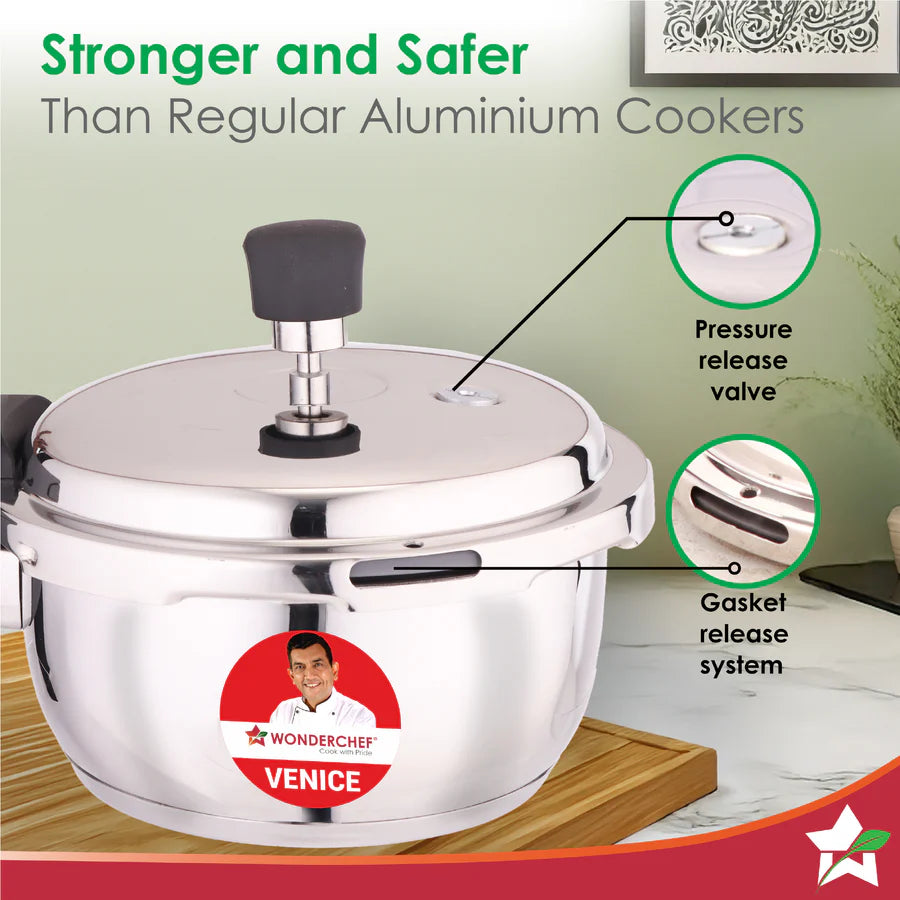 Wonderchef Venice Stainless-steel Pressure Cooker | Outer Lid - 2L