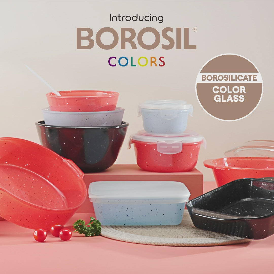 Borosil Colors Pebble Black Square Dish with Handle 800ml