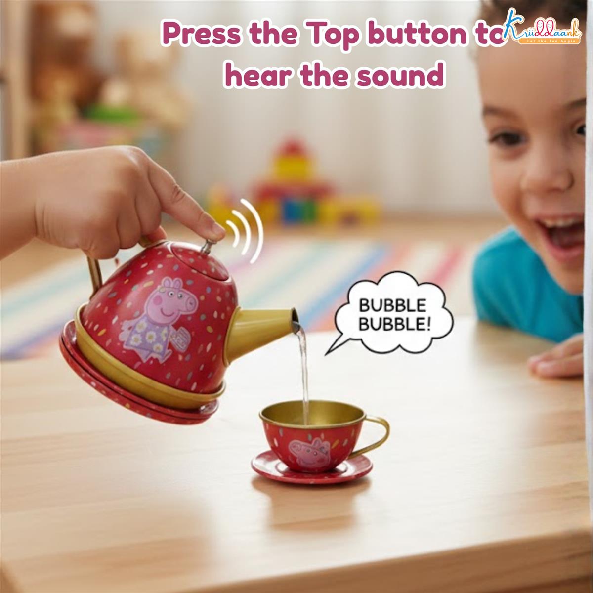 Kriiddaank Peppa Pig 14-Piece Portable Tin Tea Set for Kids