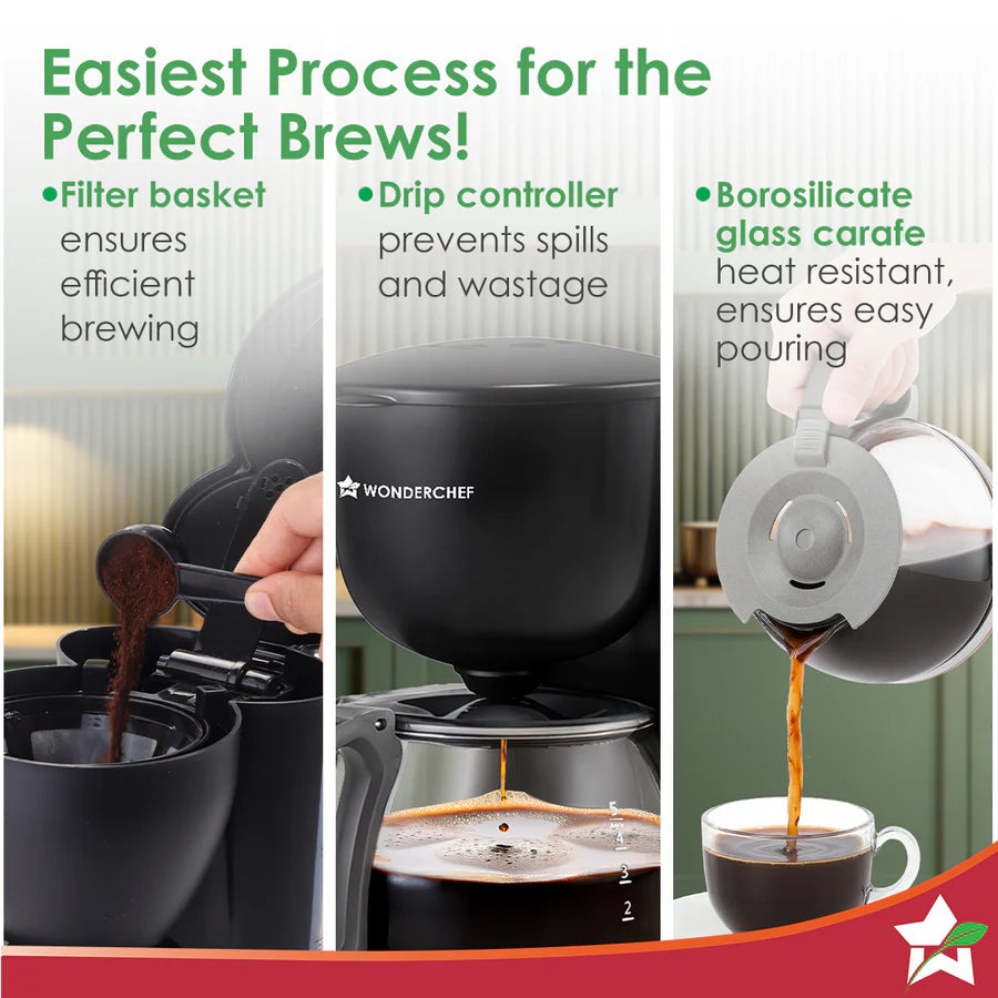 Wonderchef Veneto Brew Coffee Machine Black 600ml