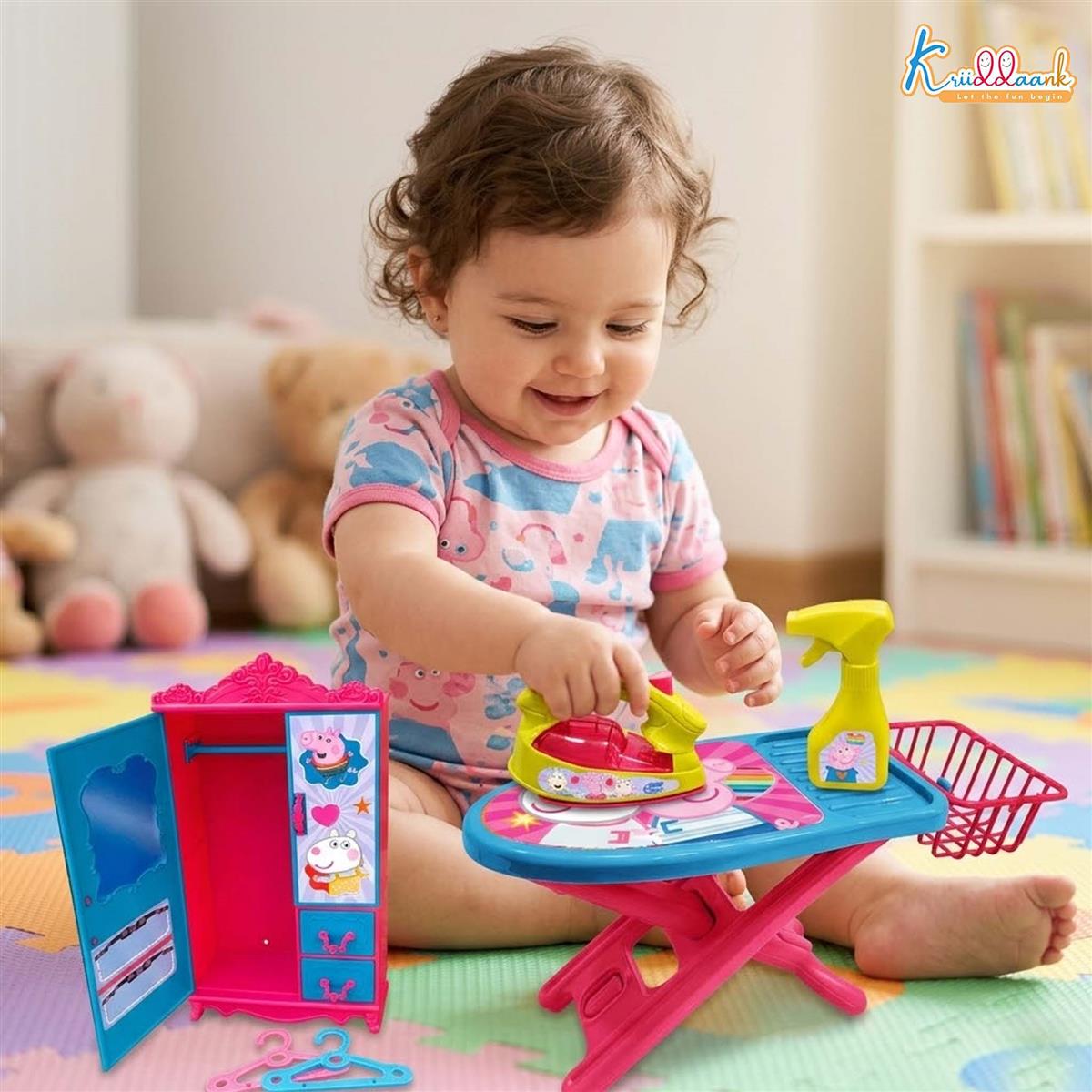 Kriiddaank Hasbro Peppa Pig Iron Playset - Kids Laundry & Ironing Board Toy with Lights & Sound