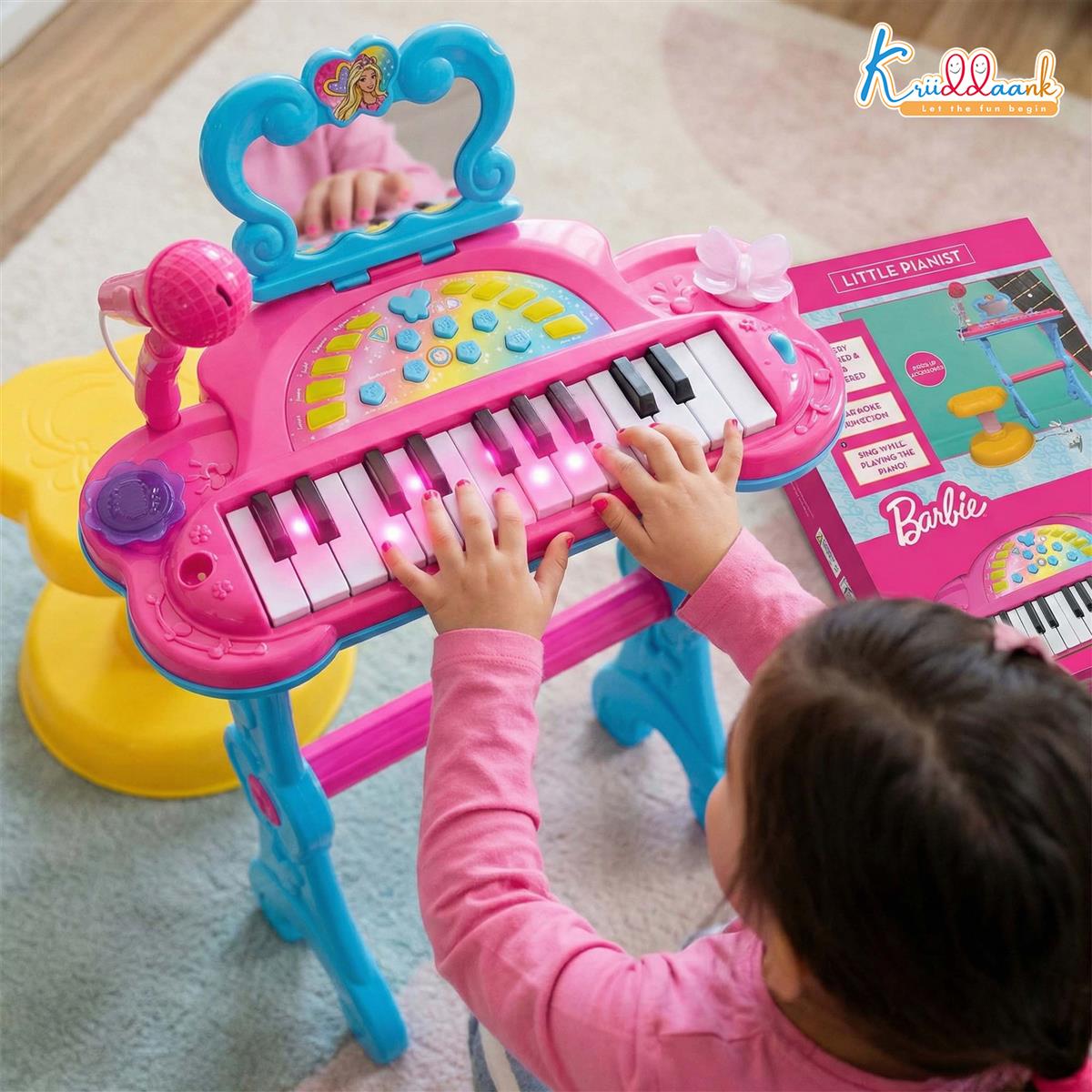 Kriiddaank Mattel Barbie Theme Little Pianist Keyboard with Microphone & Stool