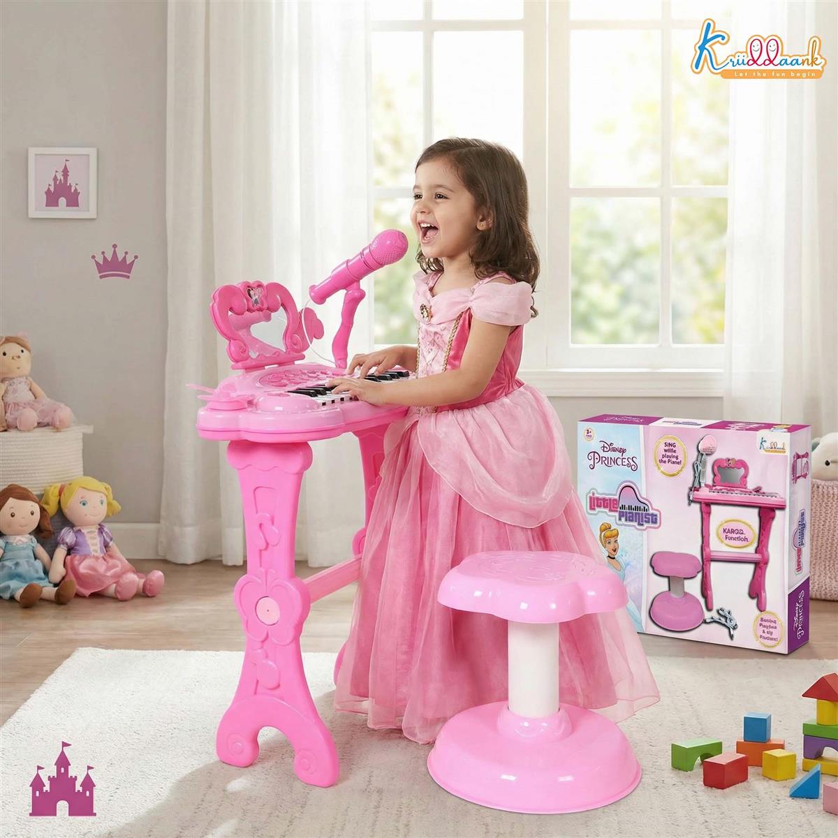 Kriiddaank Disney Princess Little Pianist Keyboard Toy with Microphone & Stool