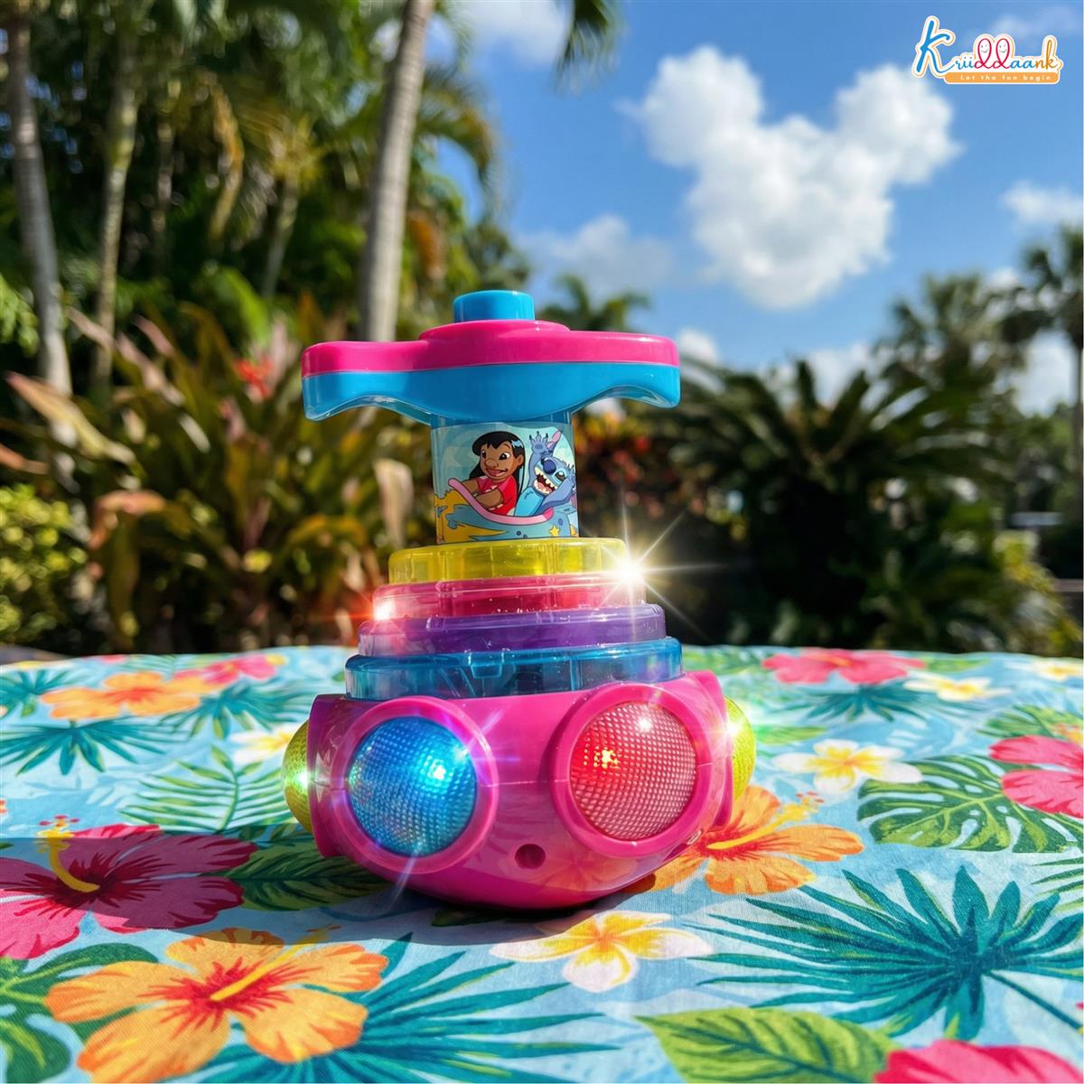 Kriiddaank Stitch Dizzy Glow Top - LED Light & Music Spinning Top Toy for Kids