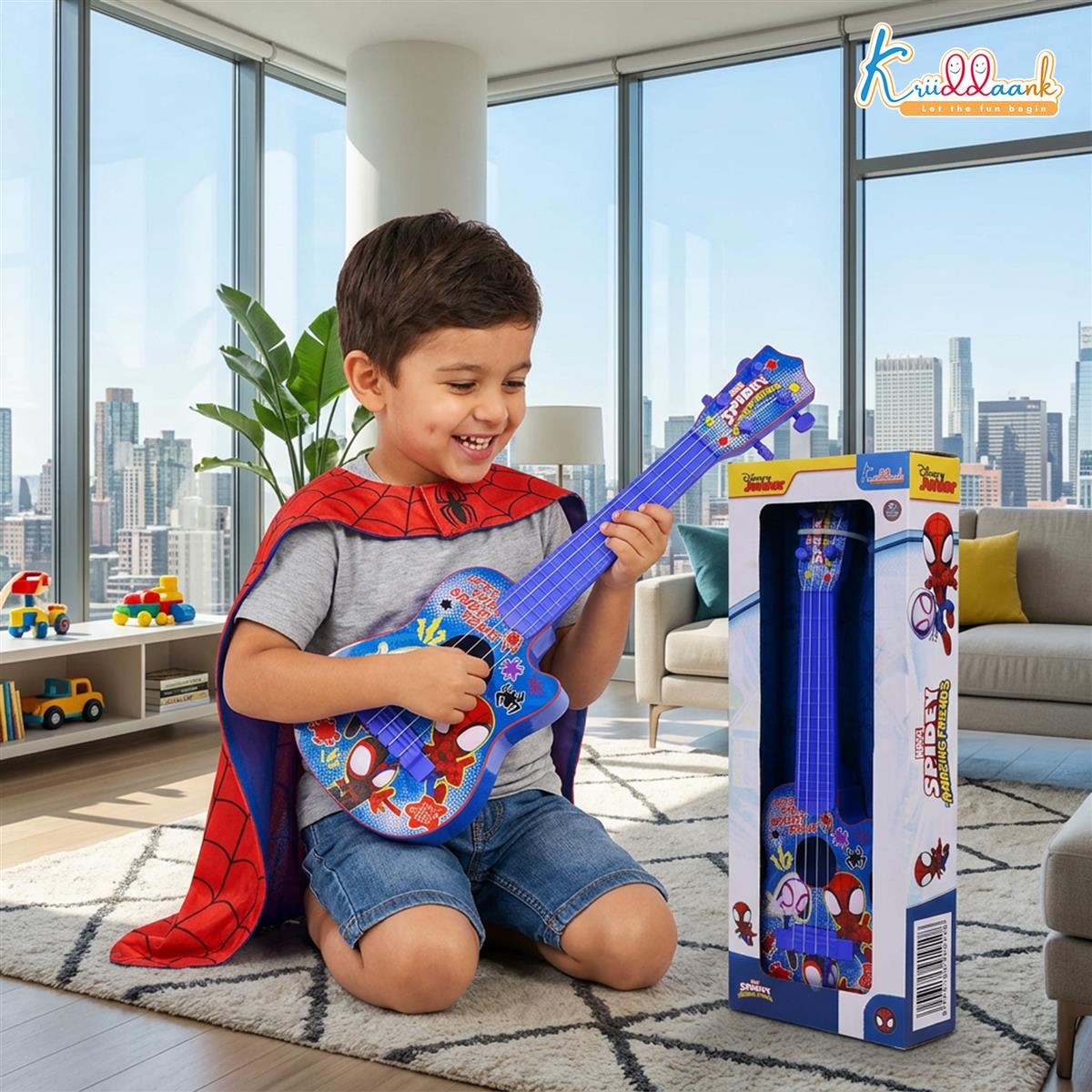 Kriiddaank Spiderman 4-String Small Toy Guitar for Kids