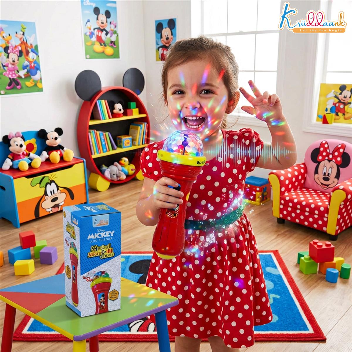 Disney Mickey Kriiddaank Mouse Theme Musical Microphone Karaoke Toy for Kids with Disco Projection Lights & Music
