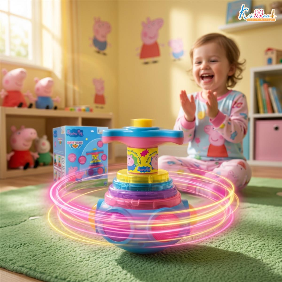 Kriiddaank Peppa Pig Dizzy Glow Top - Musical Spinning Top Toy with LED Flashing Lights,