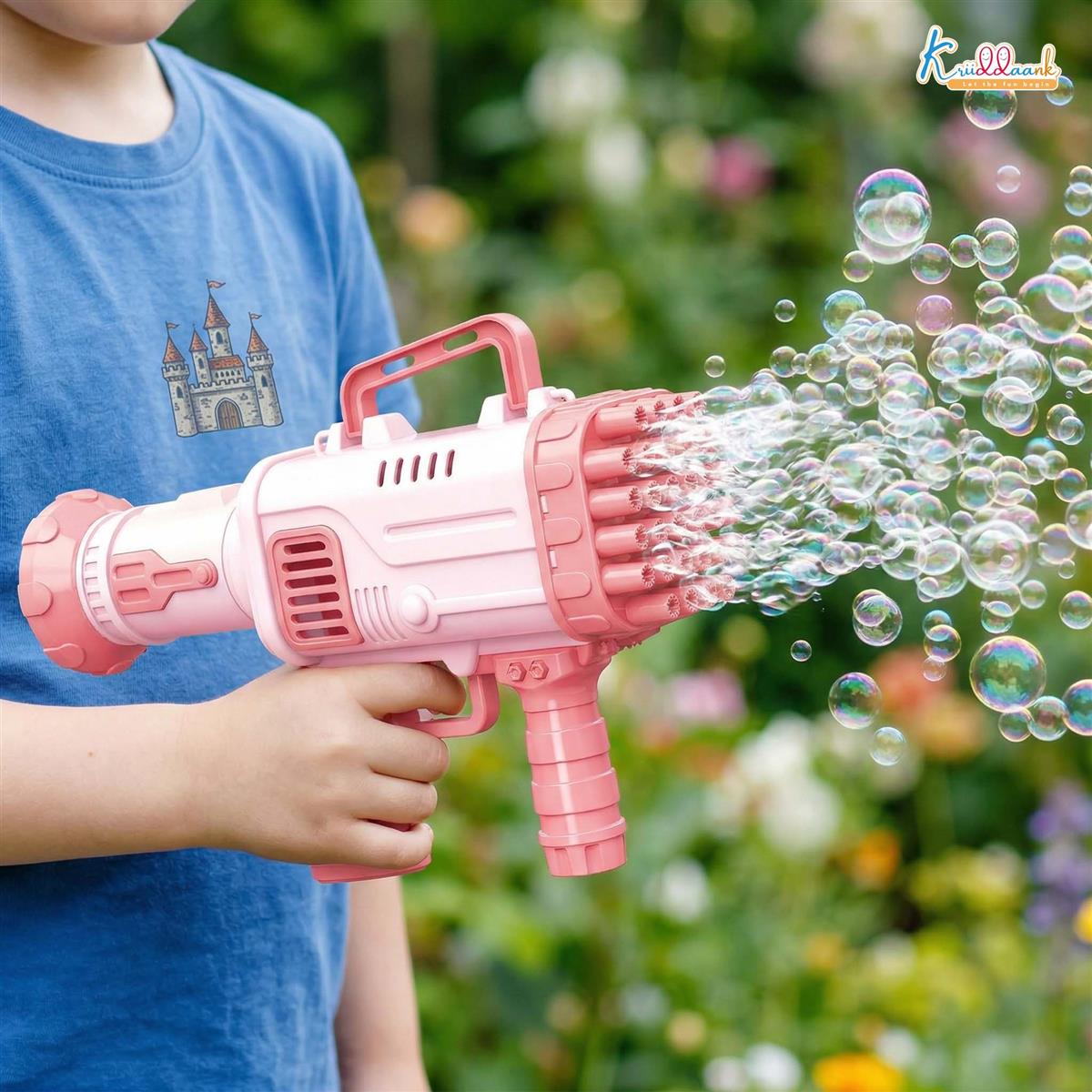 Kriiddaank Automatic 36-Hole Bubble Gun Blaster for Kids | Musical Battery Operated Bubble Blower Machine with Solution & Tray