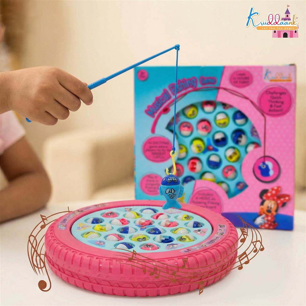 Kriiddaank Minnie Kriiddaank Mouse Musical Fishing Game - Rotating Battery Operated Pond with 21 Fish & 4 Fishing Poles
