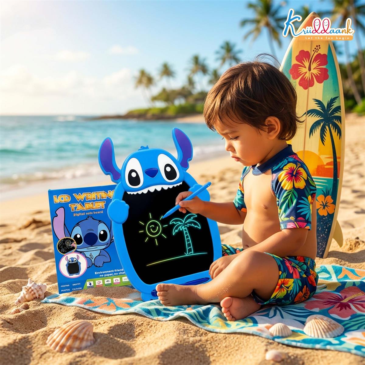 Kriiddaank Stitch LCD Writing Magic Tablet for Kids - 8.5 Inch Colorful Drawing Pad, Blue