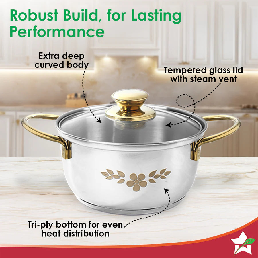 Wonderchef Gold Stanton 2 Pc Casserole Set with Glass Lids, 20 cm/22 cm