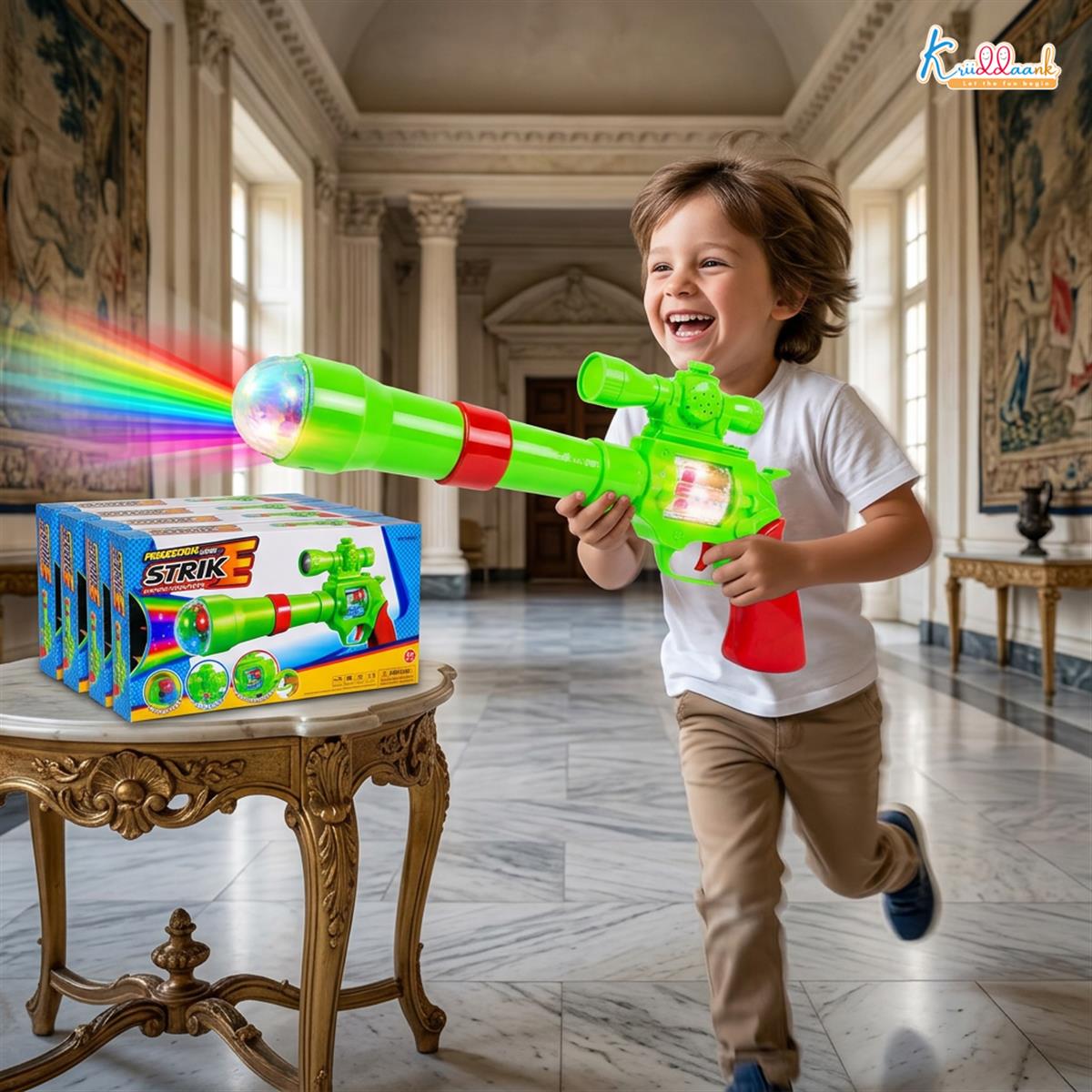 Kriiddaank Strike Gun Toy - Kids Safe Soft Bullet Blaster with Foam Bullets, Sound & Projection Lights
