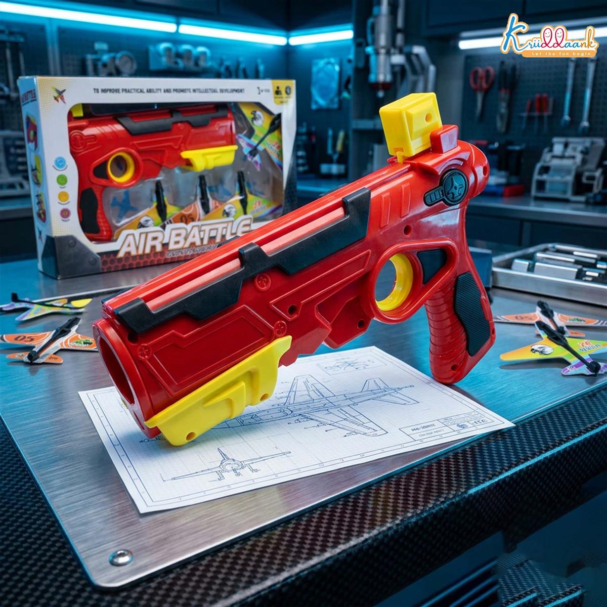 Kriiddaank Bullet Airplane Launcher Gun Playset with Sound for Kids | Soft Bullet Blaster Toy with 4 Foam Glider Planes