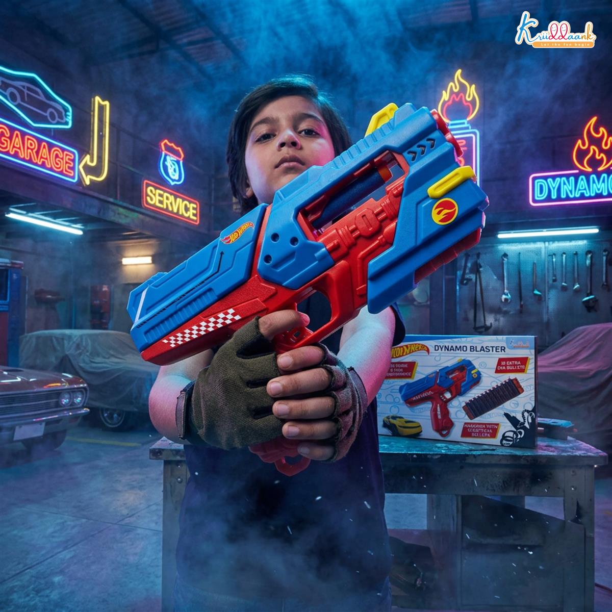 kriiddaank Hot Wheels Dynamo Blaster Toy Gun with 22 Soft Foam Bullets & 12-Dart Cartridge, Long Range Action