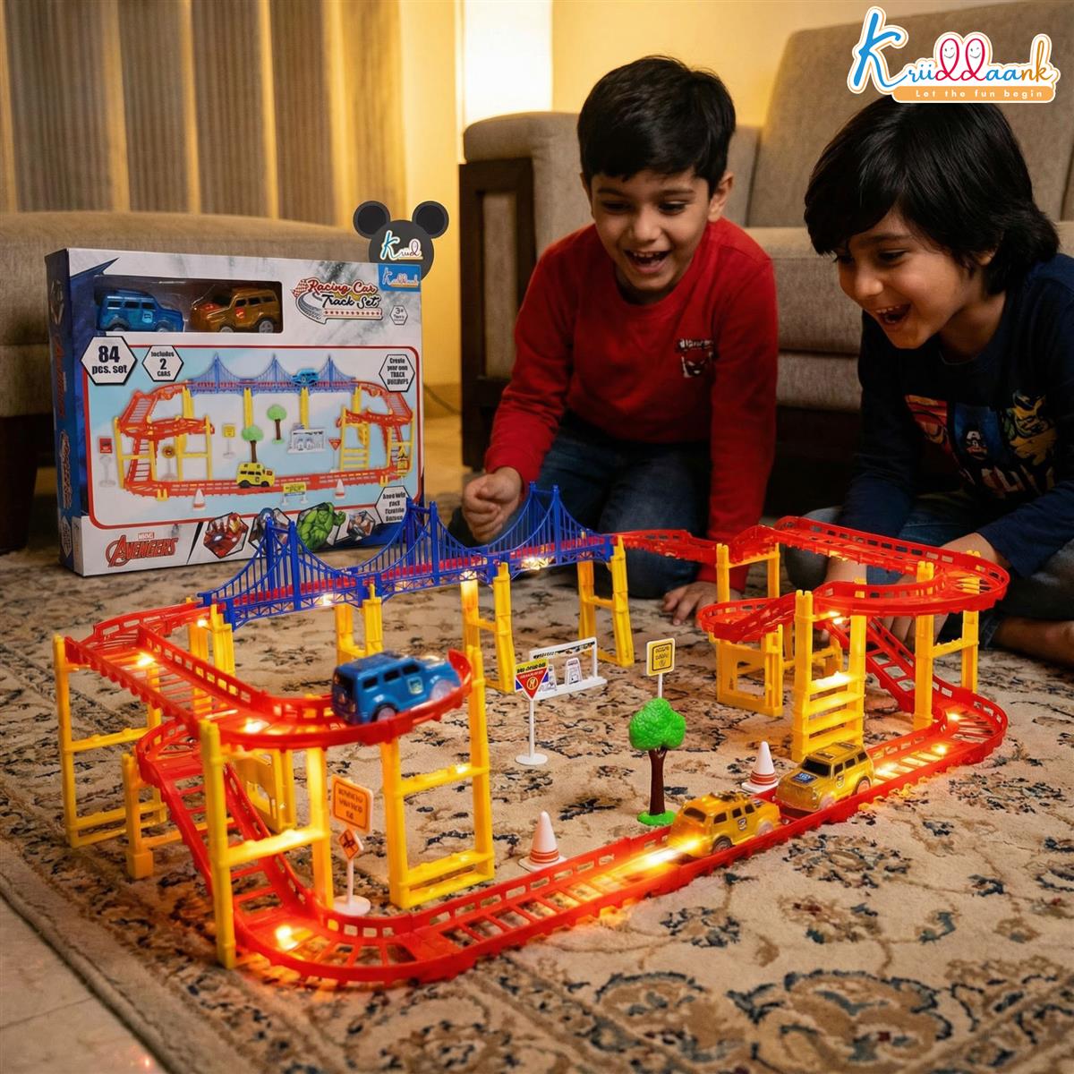 Kriiddaank Avenger Theme Portable Car Track Playset - 86 Pcs