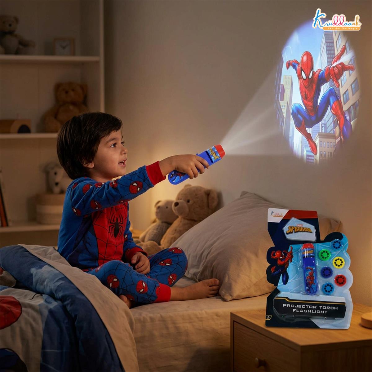 Kriiddaank Spiderman Handheld Projector Torch & Drawing Set for Kids