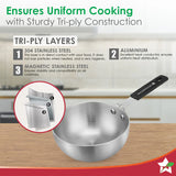 Wonderchef Venice Tri-ply Stainless-steel Mini Wok Tadka Pan | 650 ml, 14 cm