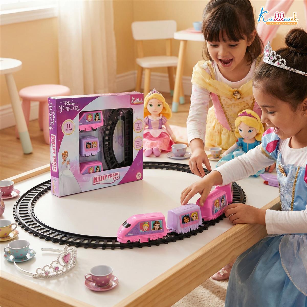 Kriiddaank Disney Princess Train Set for Girls- 11 Piece Pink