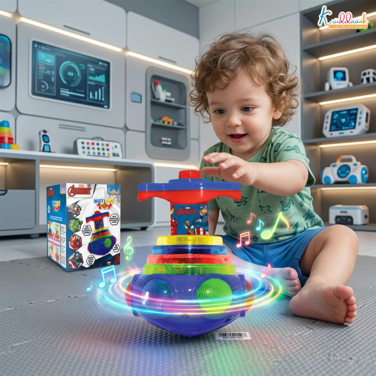 Kriiddaank Avengers Dizzy Glow Top - LED Light Up & Musical Spinning Toy for Kids