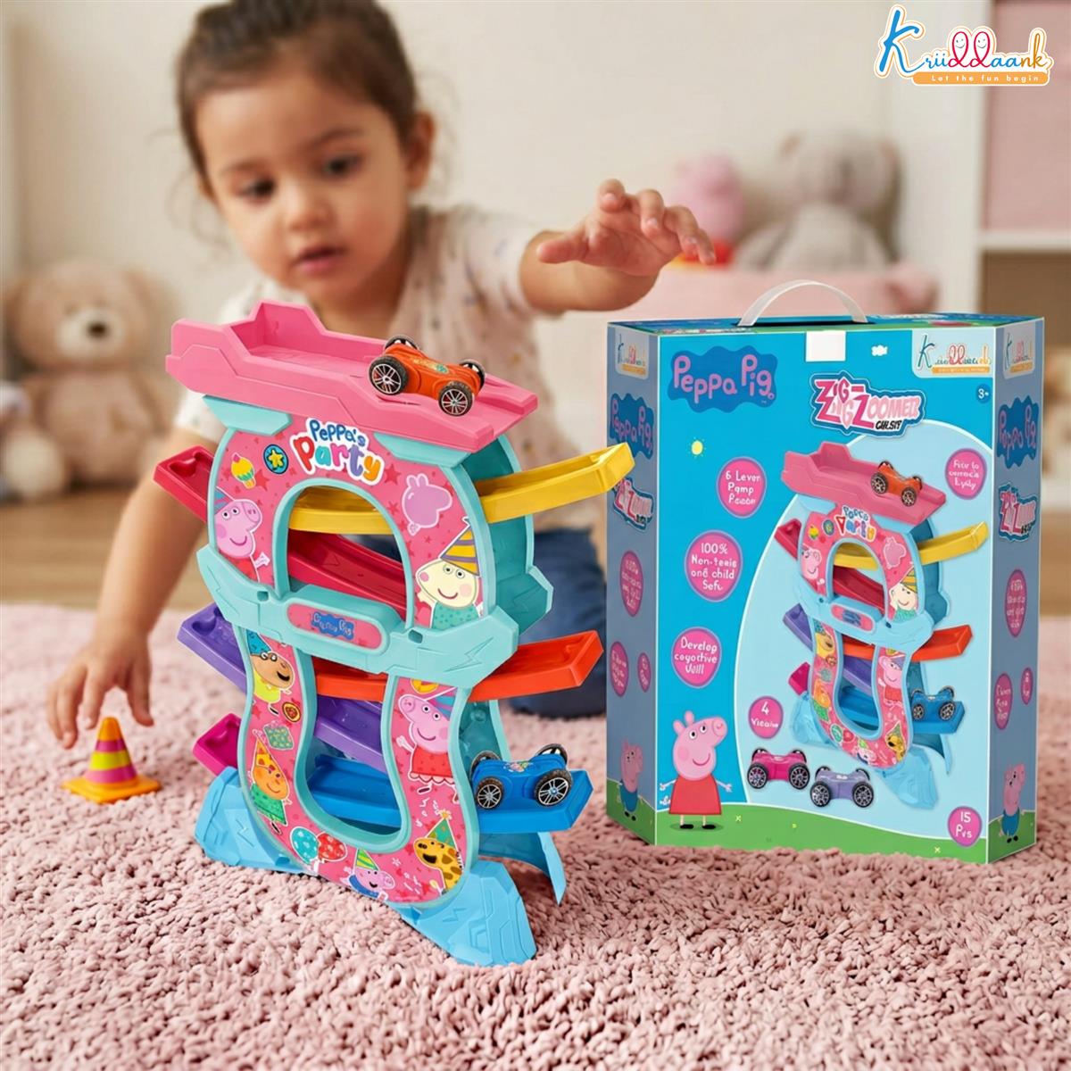 Kriiddaank Peppa Zig Zag Zoomer Ramp Racer Car Track for Toddlers Blue