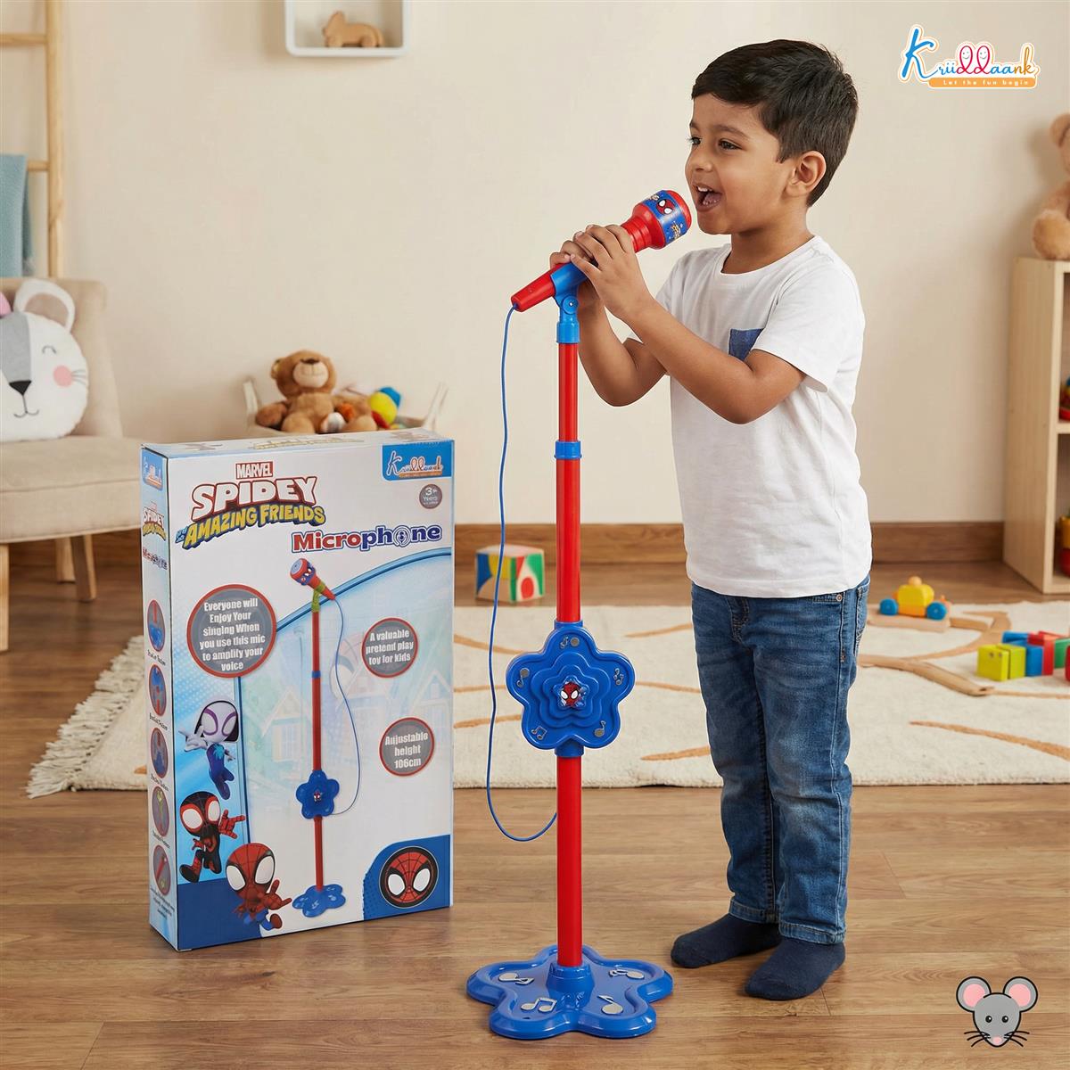 Kriiddaank Spiderman Microphone Stand for Kids - Portable Karaoke Set with Adjustable Stand (up to 106cm)