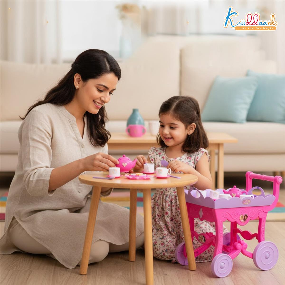 Kriiddaank Barbie 32 Pieces Tea Set Trolley for Kids 3Y+ with Music and Sounds