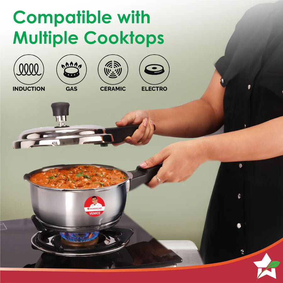 Wonderchef Venice Stainless-steel Pressure Cooker | Outer Lid - 2L