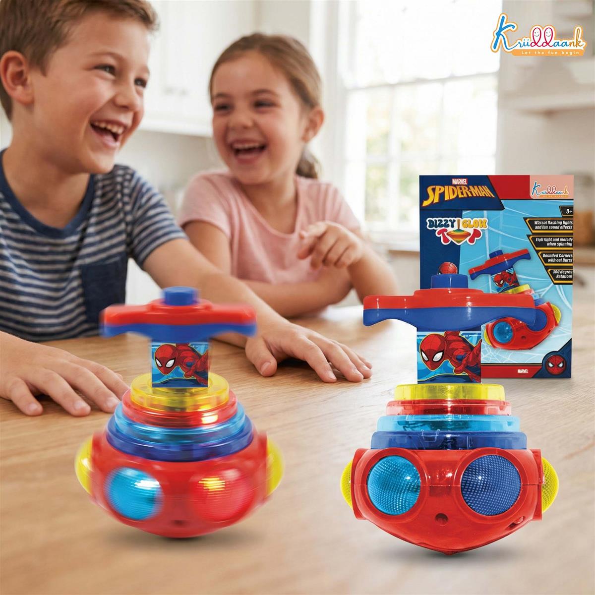 Kriiddaank Dizzy Glow Top - Spiderman Musical Spinning Toy with Vibrant Flashing Lights